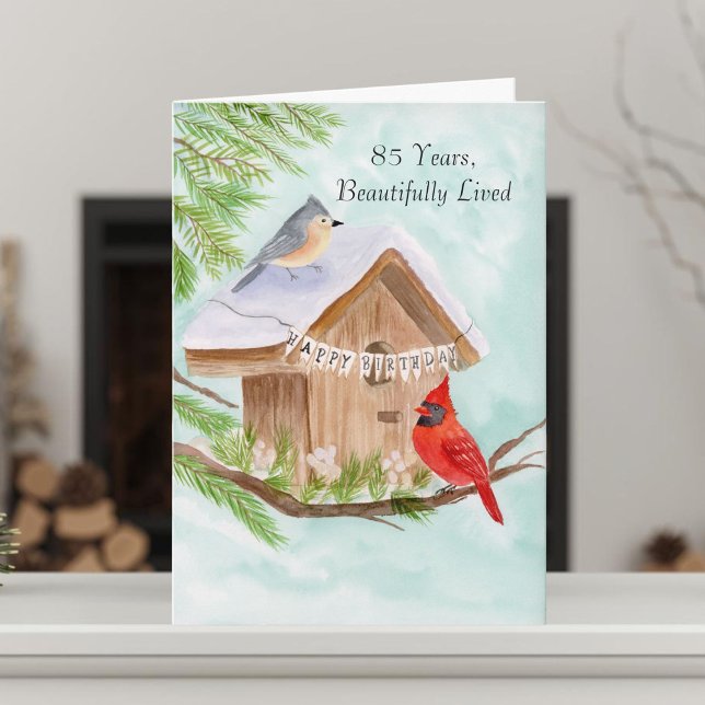  Happy 85th Birthday Birds at Birdhouse Card (Creator Uploaded)