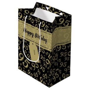 Happy 85th Birthday Number Pattern Black/Gold Medium Gift Bag