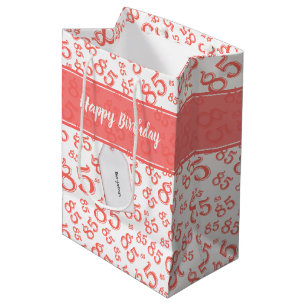 Happy 85th Birthday Number Pattern Coral/White Medium Gift Bag