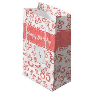 Happy 85th Birthday Number Pattern Coral/White  Small Gift Bag