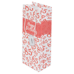 Happy 85th Birthday Number Pattern Coral/White Wine Gift Bag