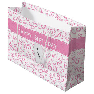 Happy 85th Birthday Number Pattern Pink/White Large Gift Bag