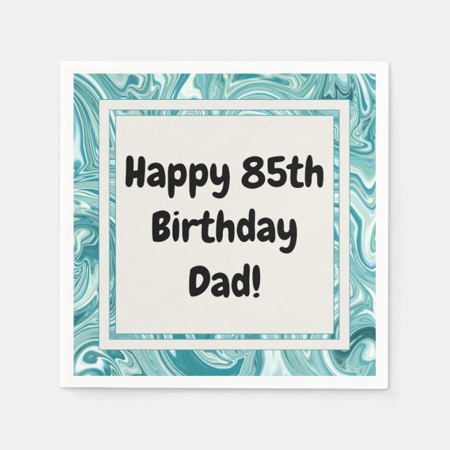 Happy 85th Birthday Personalize Blue Liquid Marble Napkin (Front)