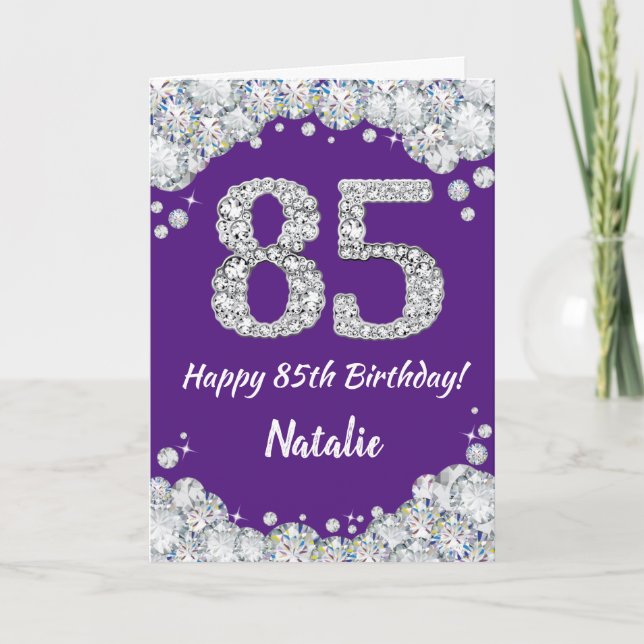 Happy 85th Birthday Purple and Silver Glitter Card (Front)
