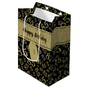 Happy 85th Random Number Pattern Black/Gold Medium Gift Bag