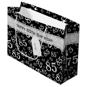 Happy 85th Random Number Pattern Black/White Large Gift Bag