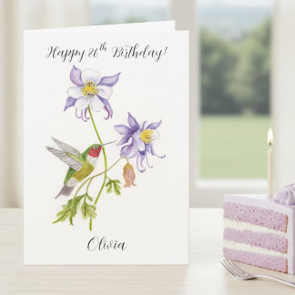 Happy 86th Birthday Columbine with Hummingbird Card