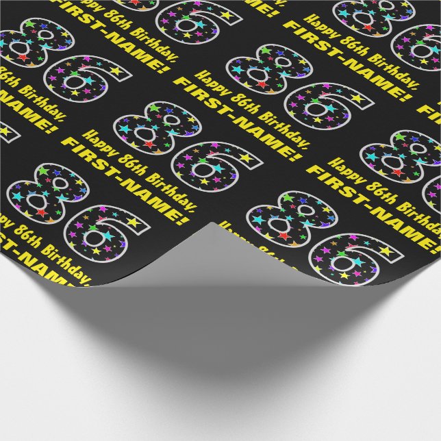 Happy 86th Birthday, Fun Colourful Stars Pattern 8 Wrapping Paper (Corner)