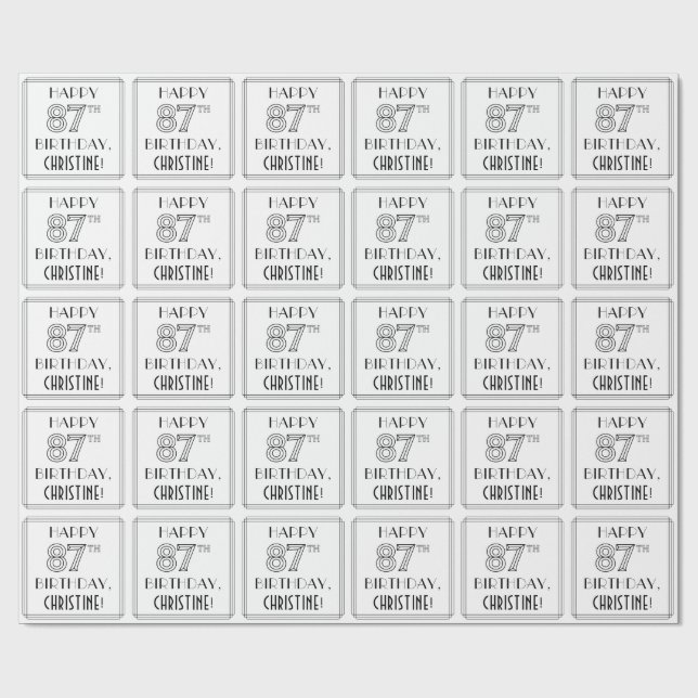 HAPPY 87TH BIRTHDAY; Art Deco Style; Custom Name Wrapping Paper (Flat)