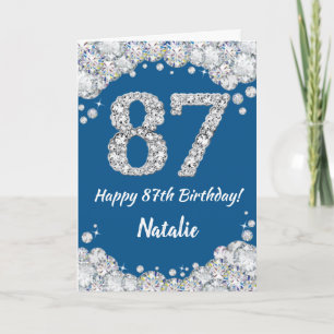 Happy 87th Birthday Blue and Silver Glitter Card