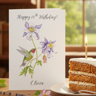Happy 87th Birthday Columbine with Hummingbird Card