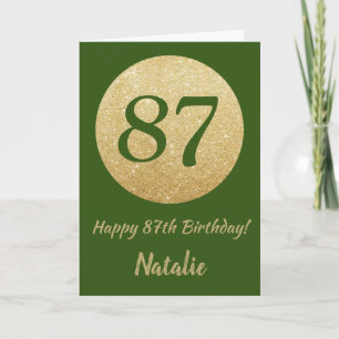 Happy 87th Birthday Green and Gold Glitter Card