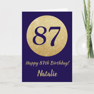 Happy 87th Birthday Navy Blue and Gold Glitter Card