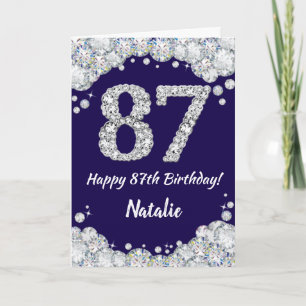 Happy 87th Birthday Navy Blue and Silver Glitter Card