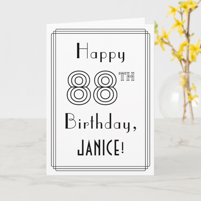 Happy 88th Birthday, Art Deco Style w/ Custom Name Card (Yellow Flower)