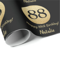 Happy 88th Birthday Black and Gold Glitter