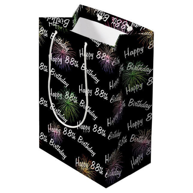 Happy 88th Birthday fireworks on black Medium Gift Bag (Back Angled)