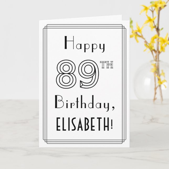 Happy 89th Birthday, Art Deco Style w/ Custom Name Card (Yellow Flower)