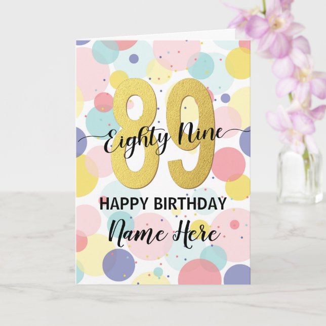 Happy 89th Birthday Pastel Rainbow Gold Woman Card (Orchid)
