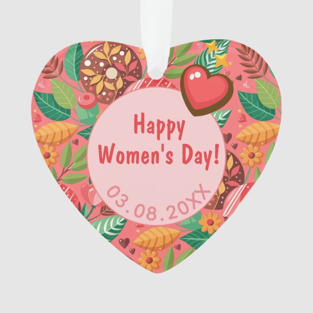 Happy 8 March Women's Day Doughnut Flower Personal Ornament (Front)