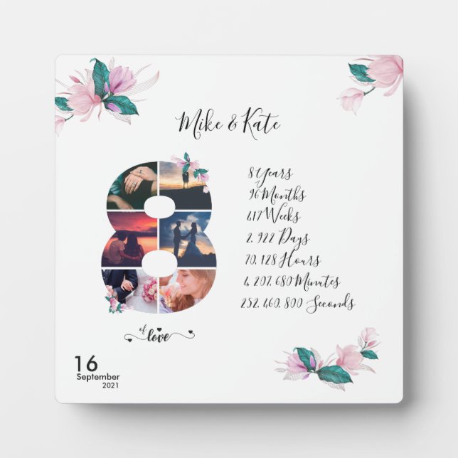 Happy 8th Anniversary ,Custom Photo collage Plaque (Front)