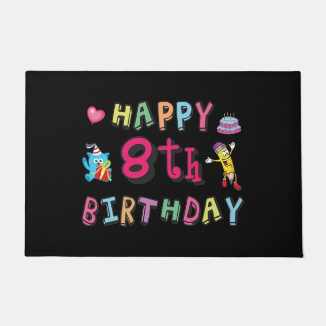 Happy 8th Birthday. 8 year b-day. Doormat (Front)