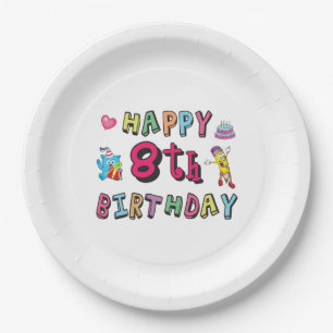 Happy 8th Birthday. 8 year b-day. Paper Plate