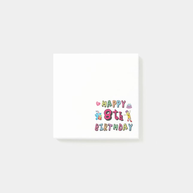 Happy 8th Birthday. 8 year b-day. Post-it Notes (Front)