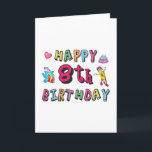 Happy 8th Birthday. 8 year b-day wishes Card<br><div class="desc">Happy 8th Birthday. Funny and cute Birthday design with lovely teddy bear holding a gift and a funny pencil writing the birthday wishes. A perfect match for clothing,  shirts and accessories.</div>