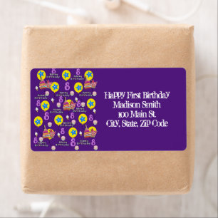Happy 8th Birthday Address Labels, Purple
