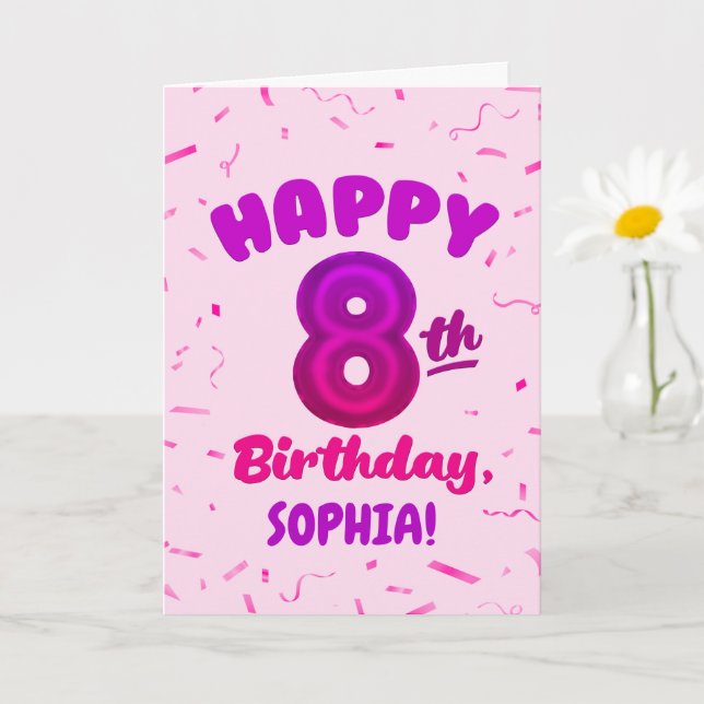 Happy 8th Birthday Card with Custom Name (Small Plant)