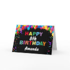 Happy 8th Birthday Colorful Balloons Black