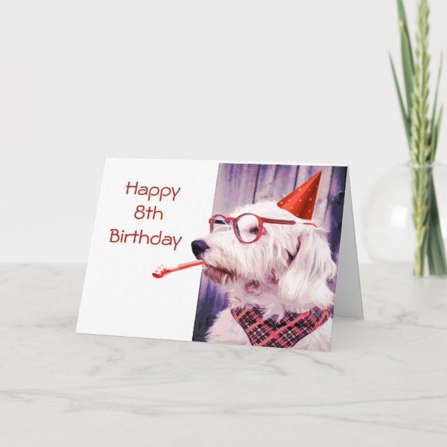 Happy 8th  Birthday Fun Dog Pet Blank Inside  Card (Front)