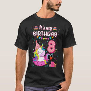 Happy 8th Birthday Girl Unicorn Duck Float Summer T-Shirt