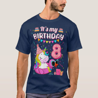 Happy 8th Birthday Girl Unicorn Duck Float Summer T-Shirt