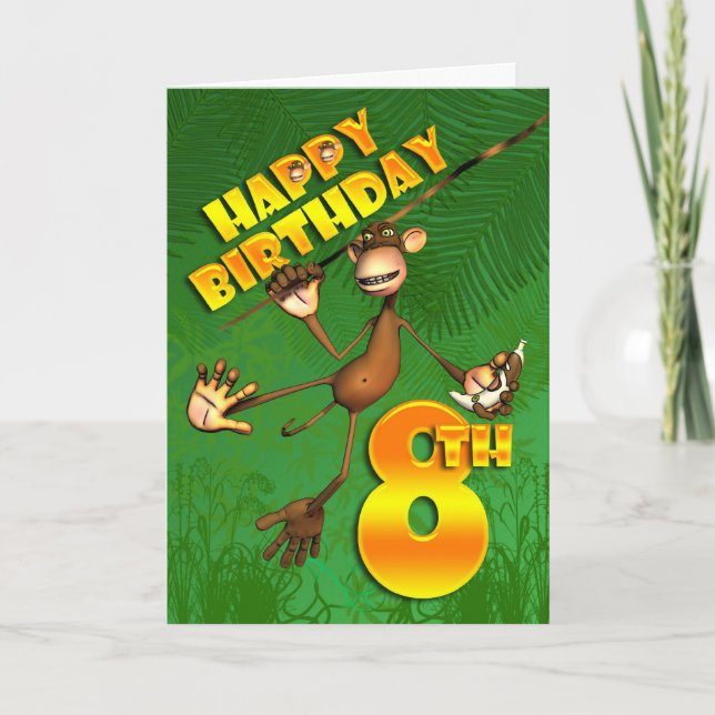 Happy 8th Birthday Monkey Banana Card (Front)