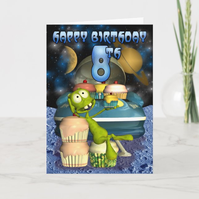 Happy 8th Birthday Plantet's Boy, Outerspace Card (Front)