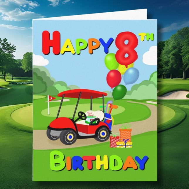Happy 8th Birthday Red Boys Golf Card (Creator Uploaded)
