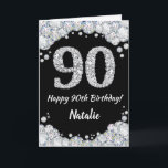 Happy 90th Birthday Black and Silver Glitter Card<br><div class="desc">Happy 90th Birthday Black and Silver Glitter Card with personalized name. For further customization,  please click the "Customize it" button and use our design tool to modify this template.</div>