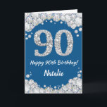 Happy 90th Birthday Blue and Silver Glitter Card<br><div class="desc">Happy 90th Birthday Blue and Silver Glitter Card with personalized name. For further customization,  please click the "Customize it" button and use our design tool to modify this template.</div>