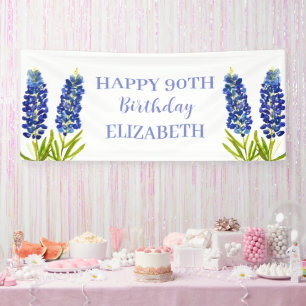 Happy 90th Birthday Bluebonnets Blue Flowers Banner
