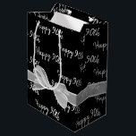 Happy 90th Birthday Bow On Black Medium Gift Bag<br><div class="desc">Happy 90th birthday text and white sheer bow on black background.
Background colour can be edited.
Text is editable or can be deleted.</div>