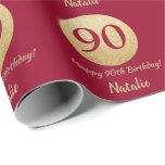 Happy 90th Birthday Burgundy Red and Gold Glitter Wrapping Paper<br><div class="desc">Happy 90th Birthday Burgundy Red and Gold Glitter Wrapping Paper with personalized name. For further customization,  please click the "Customize it" button and use our design tool to modify this template.</div>