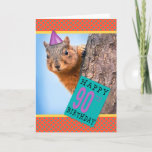 Happy 90th Birthday Cute Squirrel in Party Hat Holiday Card<br><div class="desc">With beady little black eyes and a tiny purple party hat on his head,  this cute squirrel is a perfect way to say Happy 90th Birthday!</div>