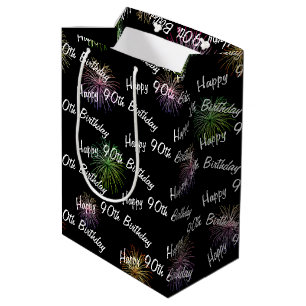 Happy 90th Birthday fireworks on black Medium Gift Bag