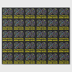 Happy 90th Birthday, Fun Colourful Stars Pattern 9 Wrapping Paper