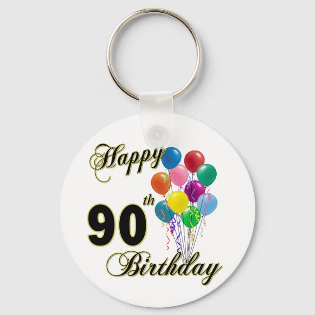 Happy 90th Birthday Gifts and Birthday Apparel Keychain (Front)