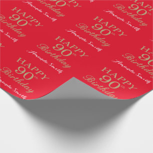 Happy 90th Birthday Gold Glitter and Red Wrapping Paper