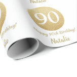 Happy 90th Birthday Gold Glitter and White Wrapping Paper<br><div class="desc">Happy 90th Birthday Gold Glitter and White Wrapping Paper with personalized name. For further customization,  please click the "Customize it" button and use our design tool to modify this template.</div>