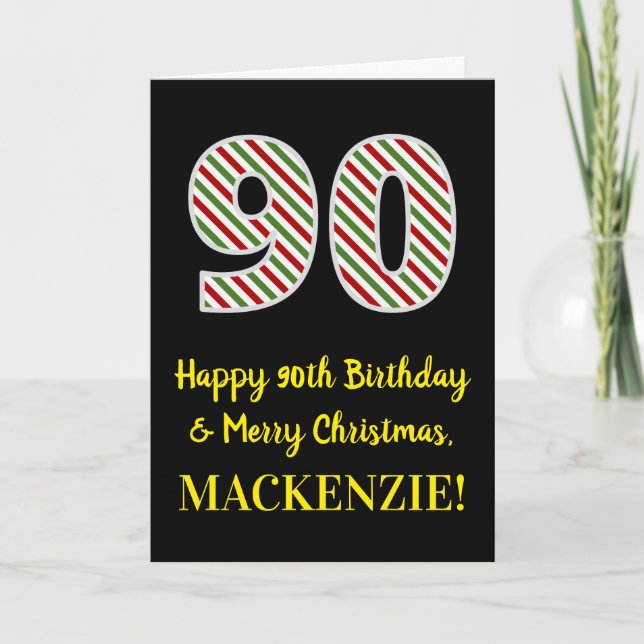 Happy 90th Birthday & Merry Christmas, Custom Name Card (Front)